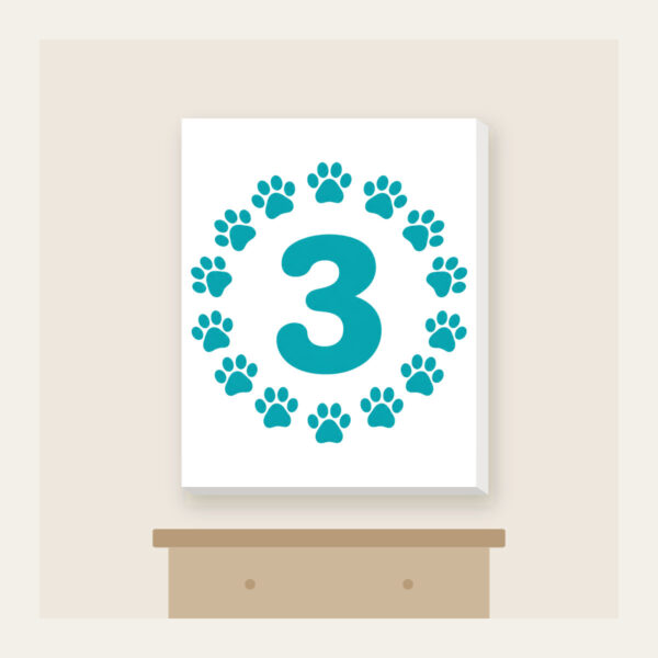 Product image Teal Paw Circle with Number Three Canvas Print