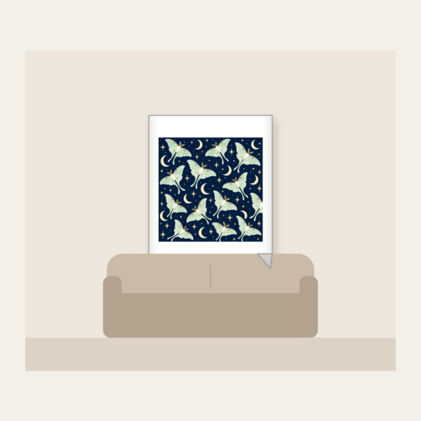 Product image Luna Moths and Crescent Moons on Navy Fleece Blanket