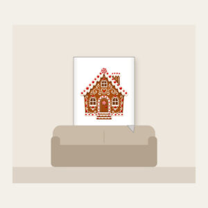 Gingerbread Cottage with Icing Swirls Fleece Blanket in white: A gingerbread-style cottage with white icing swirls and candy dots in brown, white and red.