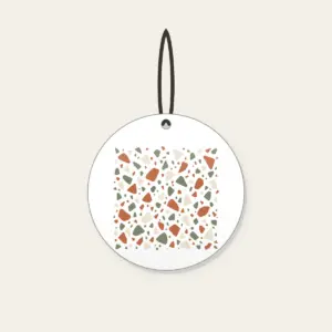 Terracotta and Sage Terrazzo Chips Ceramic Ornament in white: Terrazzo chips scattered in terracotta, sage and cream.