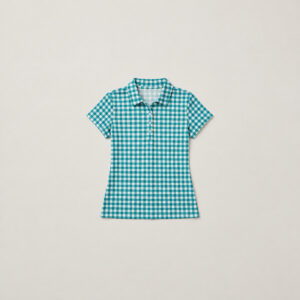 Teal Check Women's Polo with all-over teal gingham check with a fine white line
