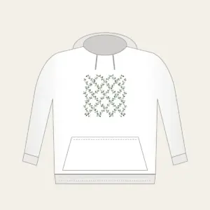 Forest Green Trellis with Tiny Leaves Hoodie in white: Trellis lines with small leaves in forest green, cream and sage repeat all over.