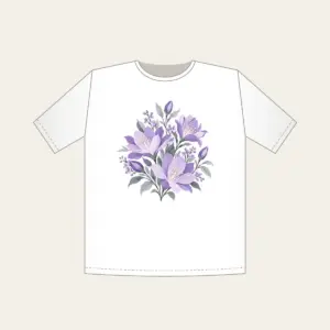 Lilac Night-Blooming Floral Pattern T-Shirt in white: A compact floral pattern of night-blooming flowers in lilac and pale grey.
