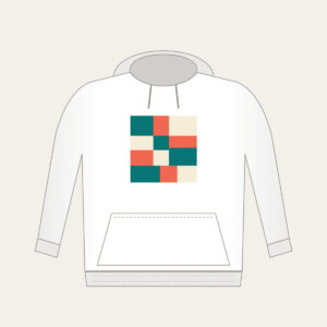 Teal, Coral and Cream Color Blocks Hoodie in white: Color blocks in teal, coral and cream sit side by side.