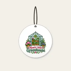 Mom's Little Greenhouse Ceramic Ornament in white