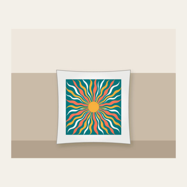Product image Sunrise Lines in Coral and Gold on Teal Pillow