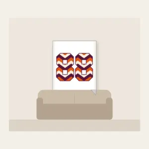 Plum Chevron Panels with Number 88 Fleece Blanket in white: Bold chevron panels in plum, burnt orange and cream, with the number “88” standing out in the middle.