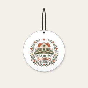 Family Blooms Here Ceramic Ornament in white