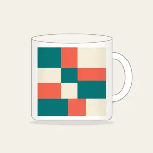 Teal, Coral and Cream Color Blocks Mug in white: Color blocks in teal, coral and cream sit side by side.