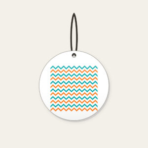 Teal and Orange Zigzag Trail Ceramic Ornament in white: Zigzag trail lines in teal and orange race across a white ground.