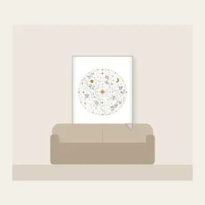 Map Lines with Blooms and Stars Fleece Blanket in white: Winding map lines carry small blooms and stars in sage, cream and ochre.