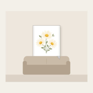 Three Daisies in Butter Yellow Fleece Blanket in white: Three daisies with tiny leaves in cream, butter yellow and sage.