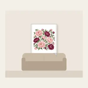 Peony Lace Garden Fleece Blanket in white: Peony blooms and leaves in blush, plum and sage on cream with a lace-look border.