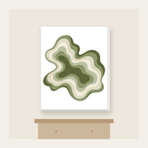 Moss Contour Lines with a Gold Thread Canvas Print in white: Moss contour lines in olive, sage and cream are traced with one thin gold line.