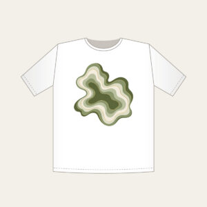 Moss Contour Lines with a Gold Thread T-Shirt in white: Moss contour lines in olive, sage and cream are traced with one thin gold line.