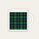 Green and Navy Plaid with Gold Lines Mug in white: A classic plaid of green and navy, finished with fine gold lines.