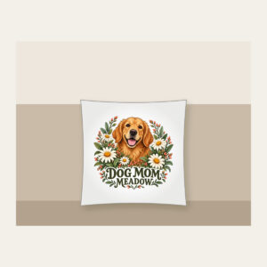 DOG MOM MEADOW Pillow in white