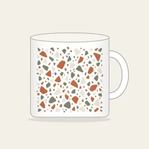 Terracotta and Sage Terrazzo Chips Mug in white: Terrazzo chips scattered in terracotta, sage and cream.