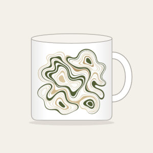 Moss and Sand Contour Lines Mug in white: Flowing contour lines in moss, sand and cream trace the shape of a quiet landscape.