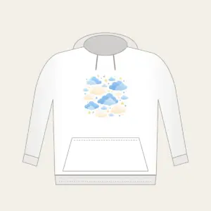 Cloudy Night Sky with Tiny Stars Hoodie in white: Gentle clouds and tiny stars drift across blue and cream.