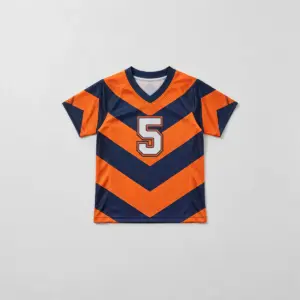 Spark Chevron Kids Football Jersey with all-over orange and navy chevrons with the number "5" on the chest