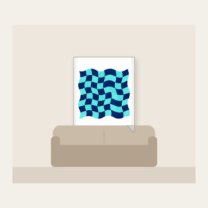 Ripple Checkerboard in Navy and Aqua Fleece Blanket in white: A checkerboard whose squares ripple like waves in navy and aqua.