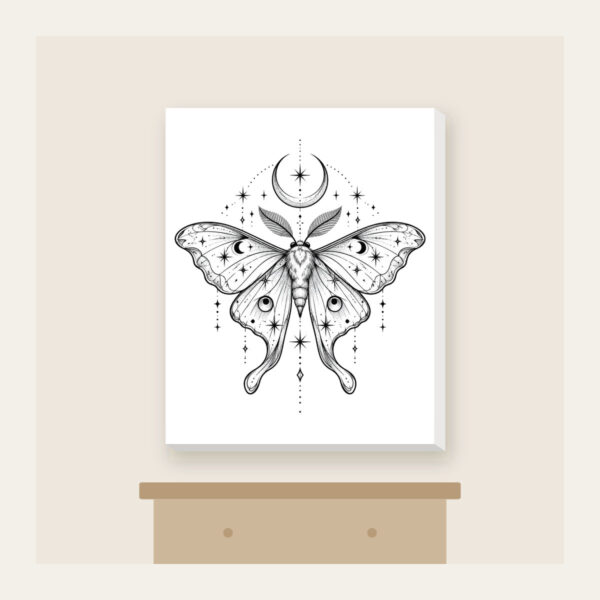Product image Moth, Stars and Crescent Moon Linework Canvas Print