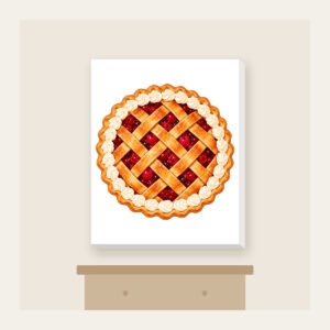 Lattice Berry Pie Canvas Print in white: A lattice-top pie bursting with red berries and a cream crust edge.