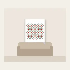 Orchard Diamond Lattice Fleece Blanket in white: A diamond lattice with small apple and leaf motifs in red, cream and green.