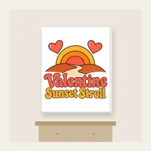 Valentine Sunset Stroll Canvas Print in white