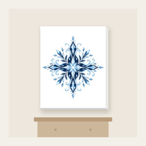 Frosted Crystal Lines in Ice Blue Canvas Print in white: Fine frosted crystal lines in ice blue and white across a deep navy ground.