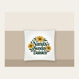 Nana's Sunday Daisies Pillow in white