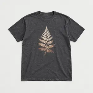 Bleach Fern Frond Tee with bleach-effect compact fern frond centred on the chest in off-white fading to faint rust