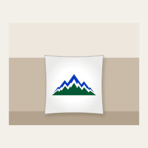 Cobalt Zigzag Mountain Peaks Pillow in white: Zigzag mountain peaks in cobalt and white over a deep green base.