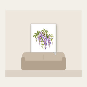 Drooping Wisteria Clusters on Cream Fleece Blanket in white: Drooping wisteria clusters in lilac and violet with green leaves on a cream base.