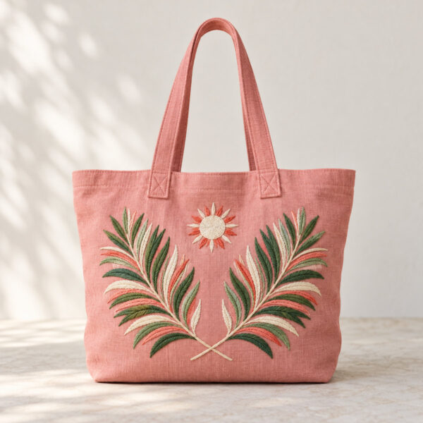 Product image Pink Palm Embroidered Beach Tote