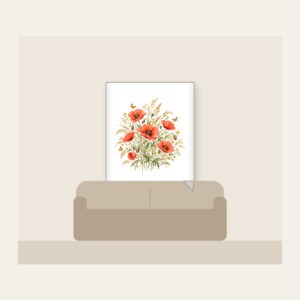 Poppies, Grasses and Tiny Butterflies Fleece Blanket in white: All-over poppies, grasses and tiny butterflies in coral, gold and green on cream.