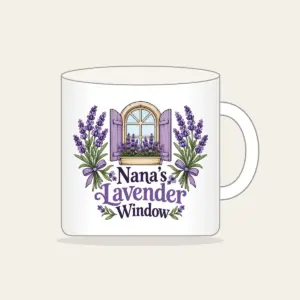 Nana's Lavender Window Mug in white