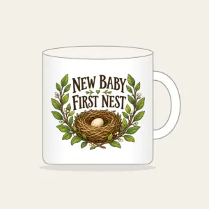 NEW BABY FIRST NEST Mug in white