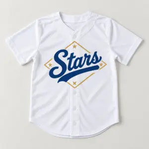 Youth crop baseball jersey printed with a gold diamond and the word Stars
