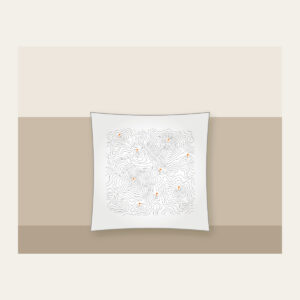 Topographic Lines and Trail Markers Pillow in white: Topographic lines in grey with small orange trail markers.