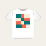 Teal, Coral and Cream Color Blocks T-Shirt in white: Color blocks in teal, coral and cream sit side by side.