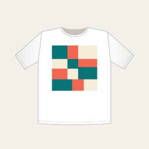 Teal, Coral and Cream Color Blocks T-Shirt in white: Color blocks in teal, coral and cream sit side by side.
