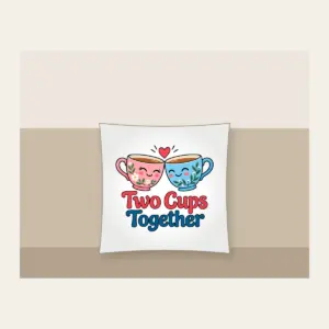 Two Cups Together Pillow in white