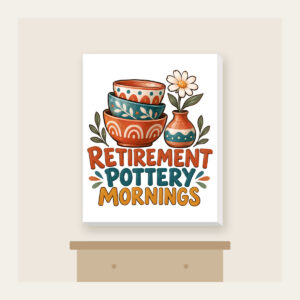 RETIREMENT POTTERY MORNINGS Canvas Print in white
