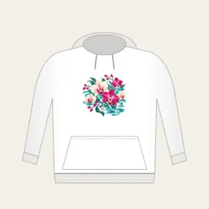 Orchids and Lagoon Ripples Hoodie in white: Orchids and gentle lagoon ripples mix in teal, magenta and cream.