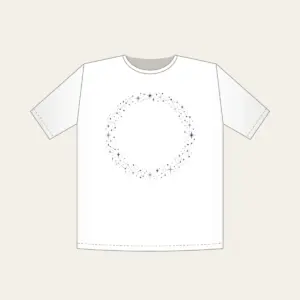 Constellation Dot Border T-Shirt in white: Tiny constellation dots joined by fine lines in silver and violet form a border around an empty centre.
