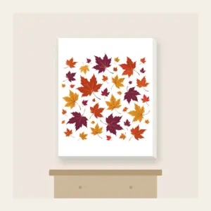 Falling Maple Leaves in Rust and Plum Canvas Print in white: Maple leaves in rust, gold and plum drift across the artwork in an all-over scatter.