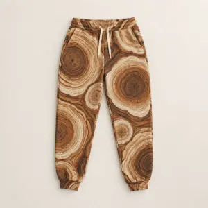 Tree Ring Sweatpants with all-over concentric tree-ring patterns in warm browns and cream
