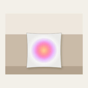 Apricot to Rose to Lilac Gradient Pillow in white: A gentle gradient from apricot to rose to pale lilac, with a fine speckle.